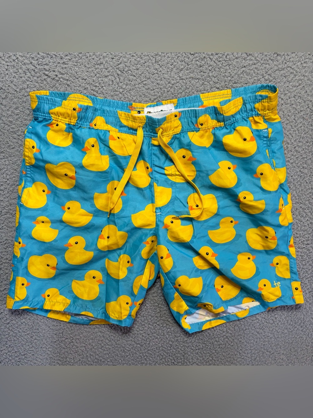 Tipsyelves Blue Rubber Ducky Print Drawstring Swim Trunks Pockets Men’s Large